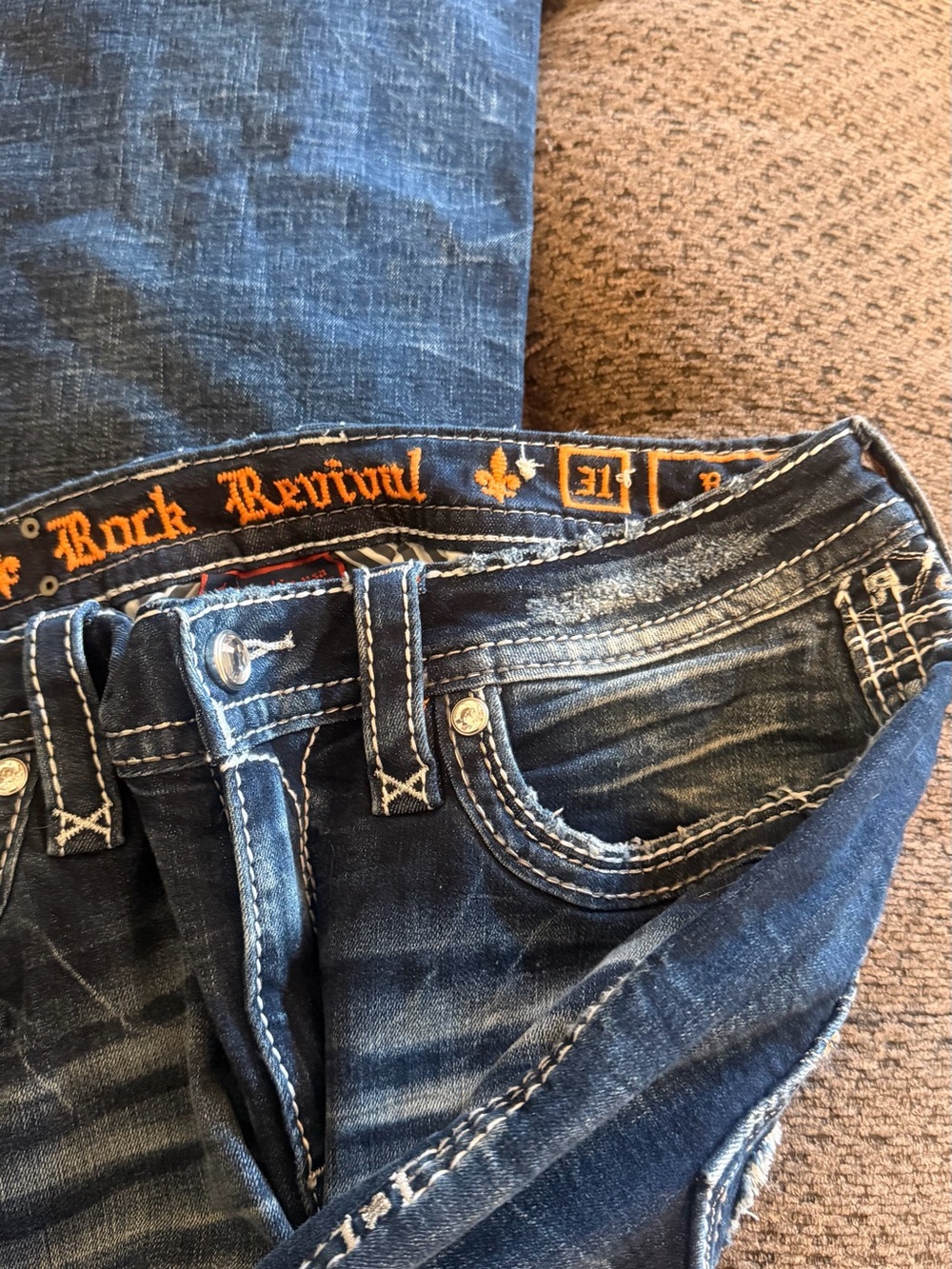 Rock Revival Women's Dark Blue Bootcut Jeans with Orange Logo Trim